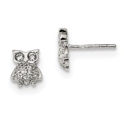 CZ Diamond Owl Post Earrings Sterling Silver QE13363, MPN: QE13363, 191101236198
