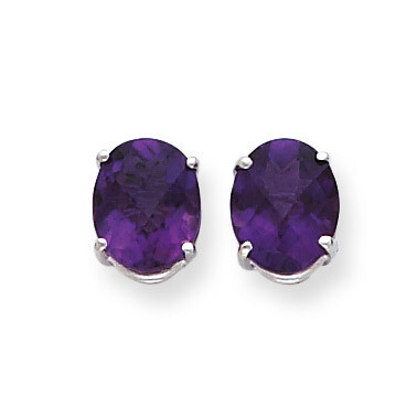 10x8mm Oval Amethyst Checker Earrings 14k White Gold XE90WAC, MPN: XE90WAC, 883957225562
