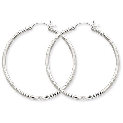 Diamond-cut 2mm Round Tube Hoop Earrings 14k White Gold TC225, MPN: TC225, 883957289021