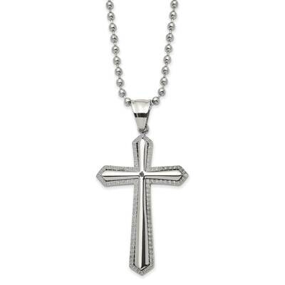 Laser-Cut with Black CZ Diamond Cross 24 Inch Necklace Stainless Steel Polished SRN2934-24 by Chise…