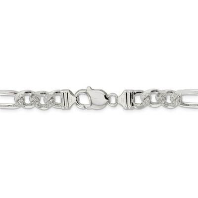 22 Inch 9.5mm Pav Flat Figaro Chain Sterling Silver QFF250-22, MPN: QFF250-22, 191101394393