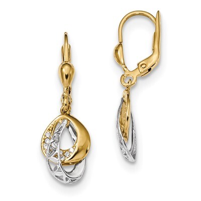 Diamond -cut Teardrop CZ Dangle Leverback Earrings 14k Two-Tone Gold TC973, MPN: TC973, 191101144677