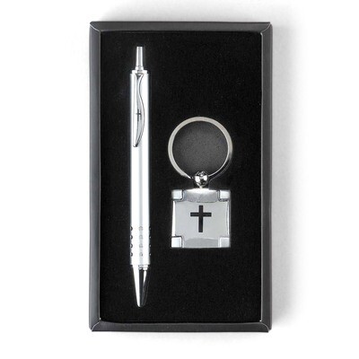 Silver-tone Cross Imprint Pen &amp; Key Ring Set GM11016, MPN: GM11016, 603799179607