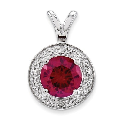 July Created Ruby Pendant Sterling Silver Diamond QBPD11JUL, MPN: QBPD11JUL, 883957353623