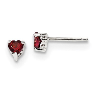 4mm Heart Garnet Post Earrings Sterling Silver QBE27JAN, MPN: QBE27JAN, 191101048647