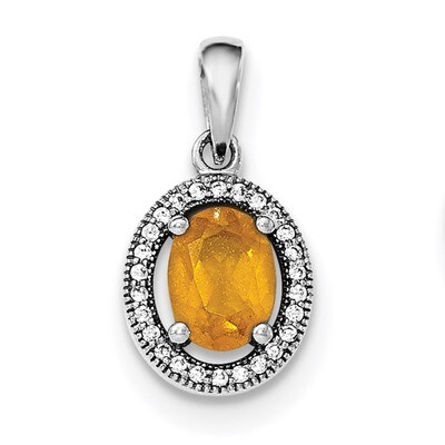 Yellow &amp; White CZ Diamond Oval Pendant Sterling Silver Rhodium-plated QP4250, MPN: QP4250, 88395767…