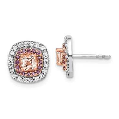 Sterling Silver Polished Morganite, Amethyst and CZ Cushion Post Earrings EM3559-MGAM-SSWRCZ