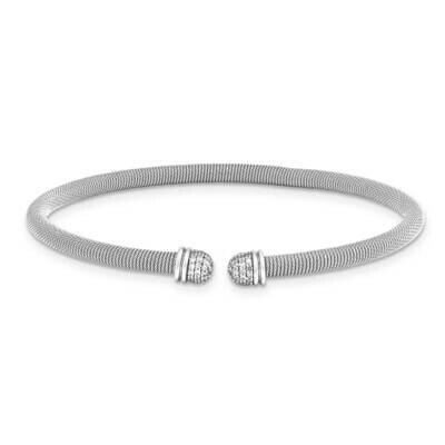 Sterling Silver Rhodium 8 plated Cuff Bypass CZ Bangle J284379180543