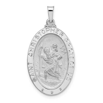 Oval Solid Saint Christopher Medal Pendant 14k White Gold Polished XR1929, MPN: XR1929,
