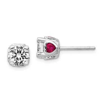 CZ Diamond with Created Ruby Hearts Post Earrings Sterling Silver Rhodium-plated QCM1141, MPN: QCM1…