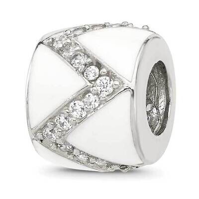 White Enamel with CZ Design Bead Sterling Silver QRS4349, MPN: QRS4349,