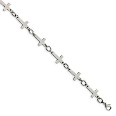 Sideways Cross Anklet Stainless Steel Polished SRA101-10 by Chisel, MPN: SRA101-10, 191101643163