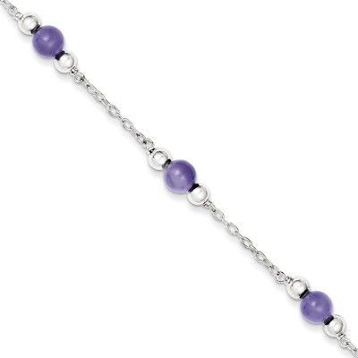9 Inch Lavender Jade Anklet Sterling Silver Polished QG1232-9, MPN: QG1232-9, 886774114408