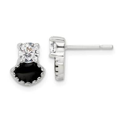 CZ Diamond and Black Enamel Post Earrings Sterling Silver Polished QE16147, MPN: QE16147, 196904150…