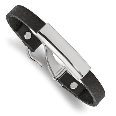 ID and Black Leather Bracelet Stainless Steel Polished SRB1362-8.5 by Chisel, MPN: SRB1362-8.5, 886…