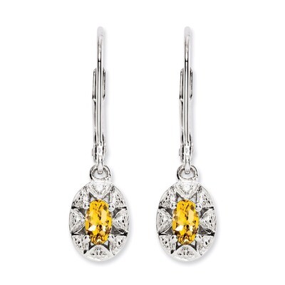 November Citrine Earrings Sterling Silver Diamond QBE10NOV, MPN: QBE10NOV, 886774187433