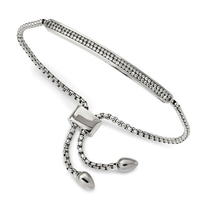 2 Row Diamond CZ Bar Friendship Bolo Adj Bracelet Stainless Steel Polished SRB1848 by Chisel, MPN: …
