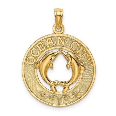 Ocean City Round Frame with Dolphins Charm 14k Gold K7490, MPN: K7490, 637218122042