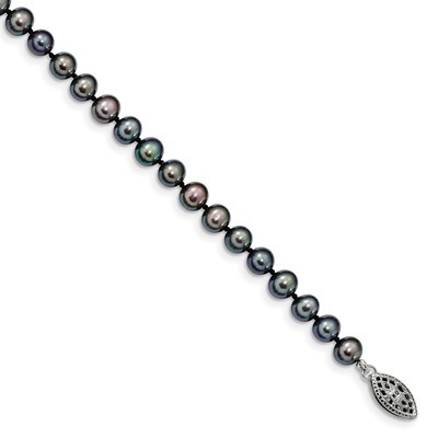 5-6mm Black Cultured Freshwater Pearl Bracelet 7.25 Inch Sterling Silver Rhodium-plated QH5153-7.25…