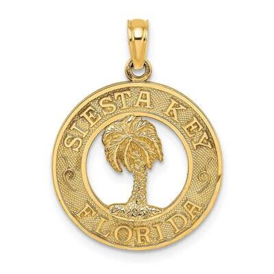 Siesta Key Fl Round Frame with Palm Tree Charm 14k Gold K7779, MPN: K7779, 637218034369