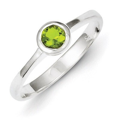 Lime Green Round Bezel Diamond Ring Sterling Silver QR4356, MPN: QR4356, 883957463315