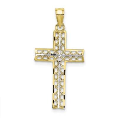 Filigree Cross Pendant 10k Gold &amp; Rhodium Diamond-cut 10K9302, MPN: 10K9302, 63721815445