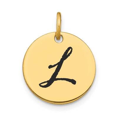 Letter L Black Epoxy Initial Disk Charm 14k Gold Polished YC1436L, MPN: YC1436L, 196904090114