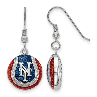 New York Mets Enameled Baseball Dangle Earrings Sterling Silver SS521MET, MPN: SS521MET, 6344013571…