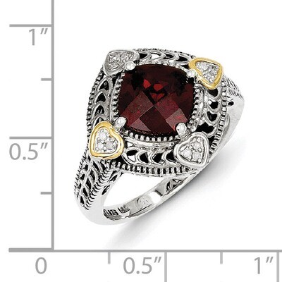 Diamond &amp; Garnet Ring Sterling Silver &amp; 14k Gold QTC668, MPN: QTC668, 883957441146