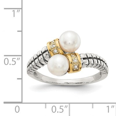 6mm Cultured Pearl &amp; Diamond By-Pass Ring Sterling Silver &amp; 14k Gold QTC67, MPN: QTC67, 742323108758