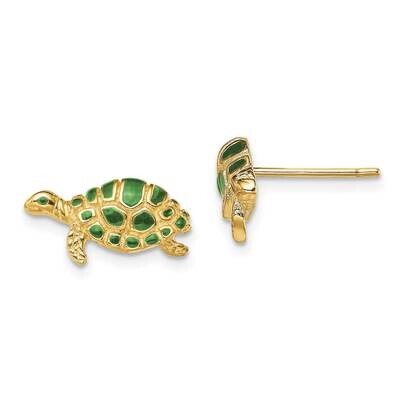 Green Enamel Turtle Post Earrings 14k Gold TE681, MPN: TE681, 63721811225