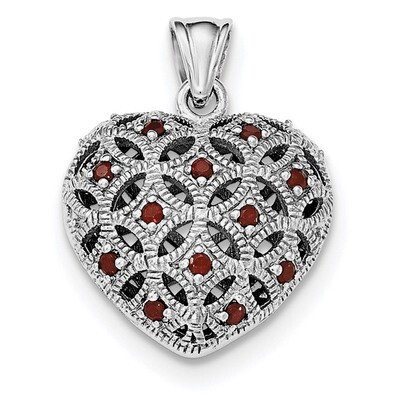 Garnet Heart Pendant Sterling Silver Rhodium-plated QP4543GA, MPN: QP4543GA,