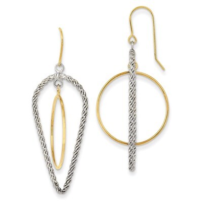 Sterling Silver with 14k Gold Polished and Textured Fancy Dangle Earrings QE11036