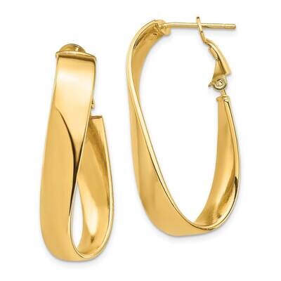 7mm Twisted Oval Omega Back Hoop Earrings 14k Gold High Polished PRE992, MPN: PRE992, 191101985614