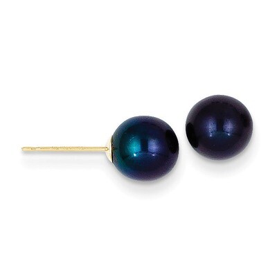 7-8mm Black Round Cultured Pearl Stud Earrings 14k Gold X70PB, MPN: X70PB, 815479016434