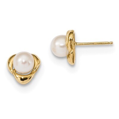 5-6mm White Near Round Freshwater Cultured Pearl Post Earrings 14k Gold XF608E, MPN: XF608E, 191101…