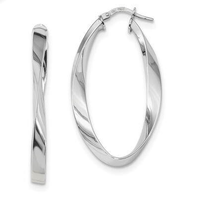 Oval Twisted Hoop Earringss Sterling Silver Rhodium-plated Polished QE13189, MPN: QE13189, 19110123…