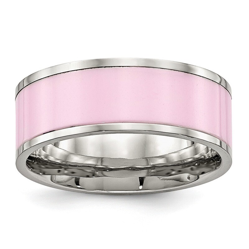 Pink Ceramic Ring Stainless Steel Polished SR567, MPN: SR567, 191101853326