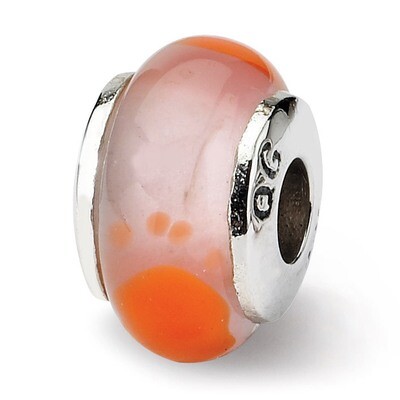 Orange Foot Mur.Glass Bead - Sterling Silver QRS846, MPN: QRS846, 883957728520