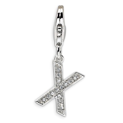 Letter X Charm Sterling Silver Synthetic Diamond QCC105X by Amore La Vita, MPN: QCC105X, 8839573302…