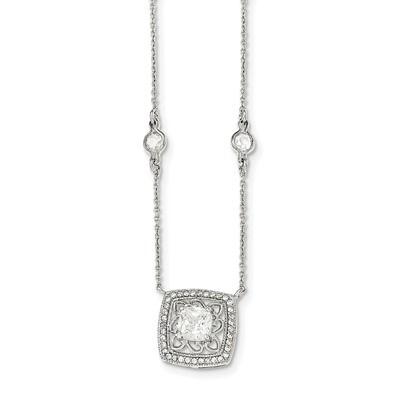 CZ Diamond with 2 inch Extender Necklace 16 Inch Sterling Silver Polished QG4059-16, MPN: QG4059-16…