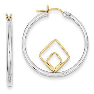 Sterling Silver with 14k Gold Polished Circle and Squares Hoop Earrings QE11040