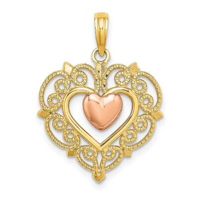 Heart with Lace Trim Charm 14k Yellow &amp; Rose Gold K9233, MPN: K9233, 637218086276