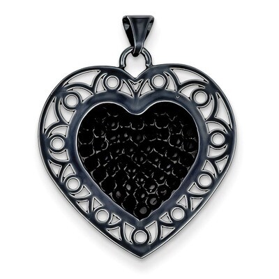 Sterling Silver Black Ceramic Black Swarovski Elements Heart Pendant QP2448