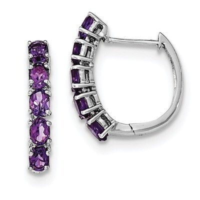 Amethyst Hinged Hoop Earrings Sterling Silver Rhodium-plated Polished QE12619AM, MPN: QE12619AM, 88…