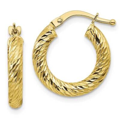 3x10 Diamond-Cut Round Hoop Earrings 10k Gold 10TF1339, MPN: 10TF1339, 191101983740