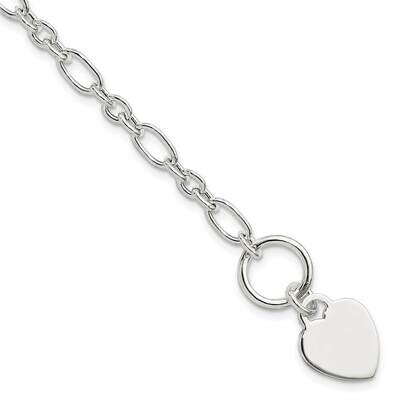 Heart Charm Fancy Link Bracelet Sterling Silver Polished QG5783-7.5, MPN: QG5783-7.5, 196904163498
