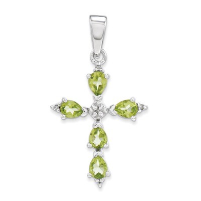Pear Peridot Cross Pendant Sterling Silver Rhodium QDX805, MPN: QDX805, 883957519449