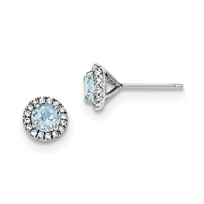 Blue Topaz &amp; CZ Diamond Post Earrings Sterling Silver Rhodium-plated QE12613BT, MPN: QE12613BT, 191…