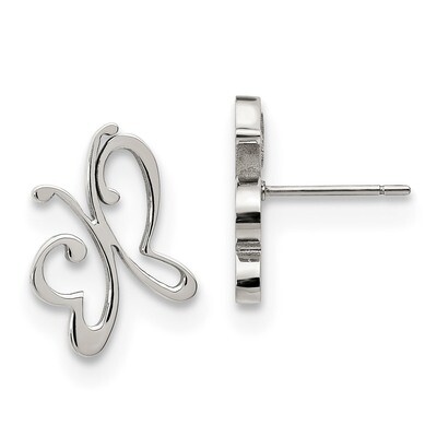 Butterfly Post Earrings Stainless Steel Polished SRE1174 by Chisel, MPN: SRE1174, 191101076695